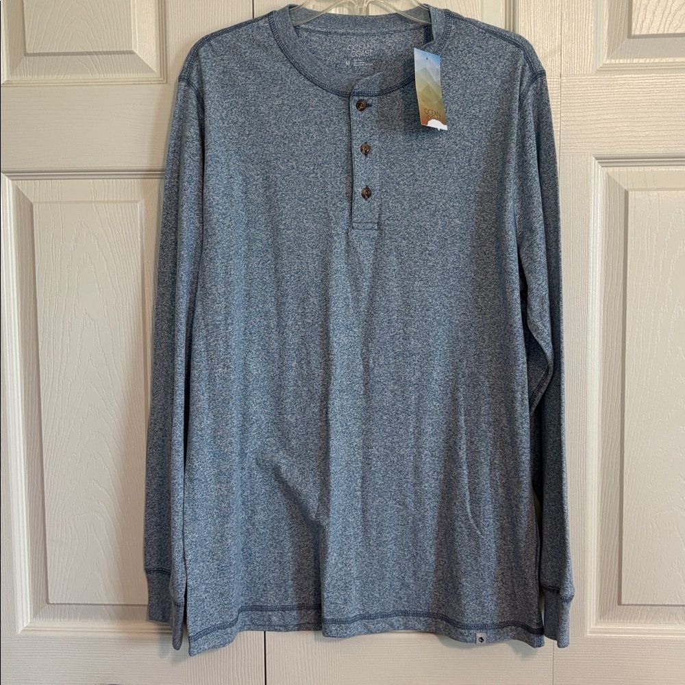 Ocean Coast Blue Heather Long Sleeve Henley Shirt size M NWT